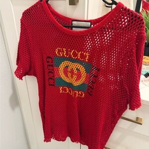 Gucci Red Mesh Tee with Logo